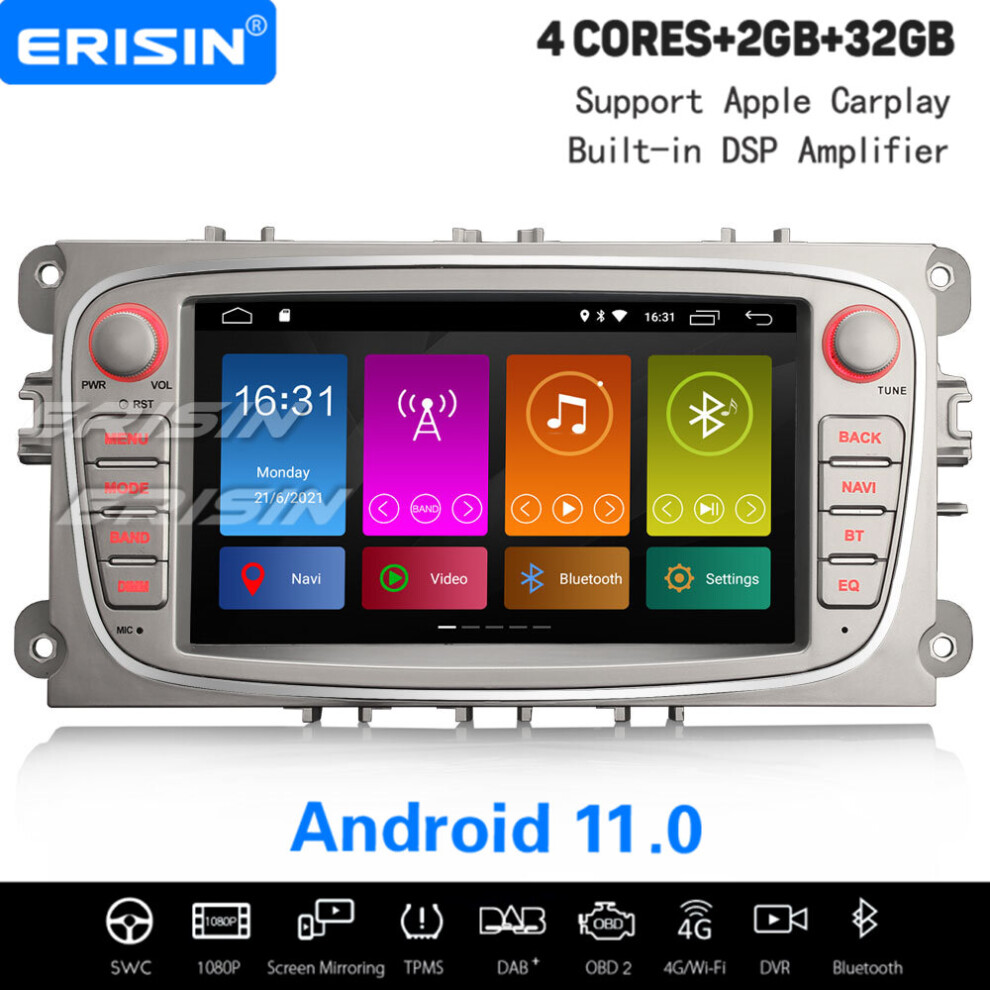 Android 11 CarPlay Car Stereo Satnav For Ford Focus S/C-Max Mondeo Galaxy BT DAB+ OBD2 32GB TPMS DVR