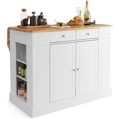 Costway Kitchen Island with Storage Kitchen Island Table with with Drop Leaf