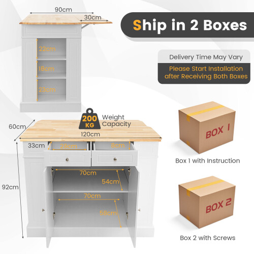 Costway Kitchen Island with Storage Kitchen Island Table with with Drop Leaf 1