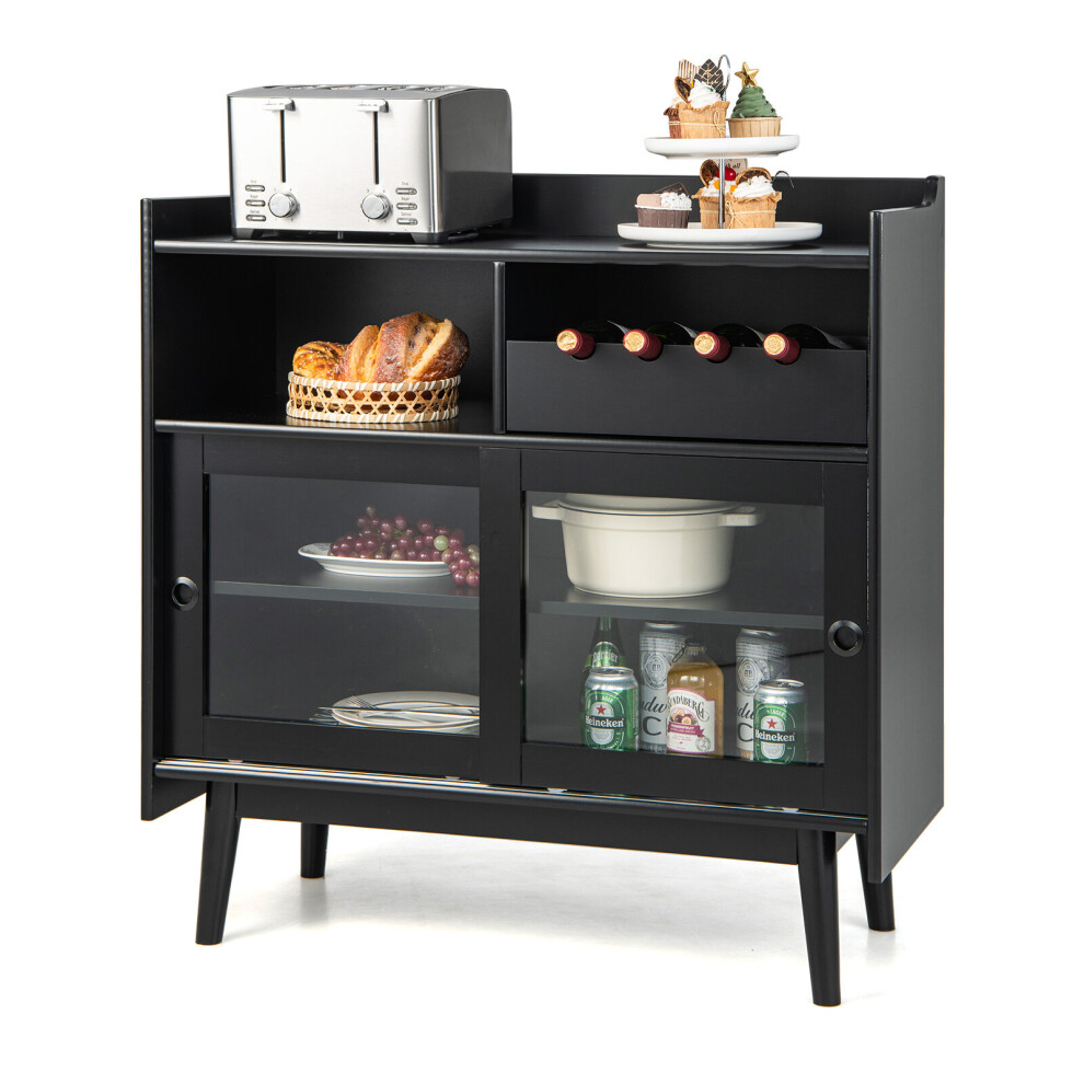 Buffet Sideboard Modern Coffee Bar Cabinet w/ 2 Sliding Glass Doors
