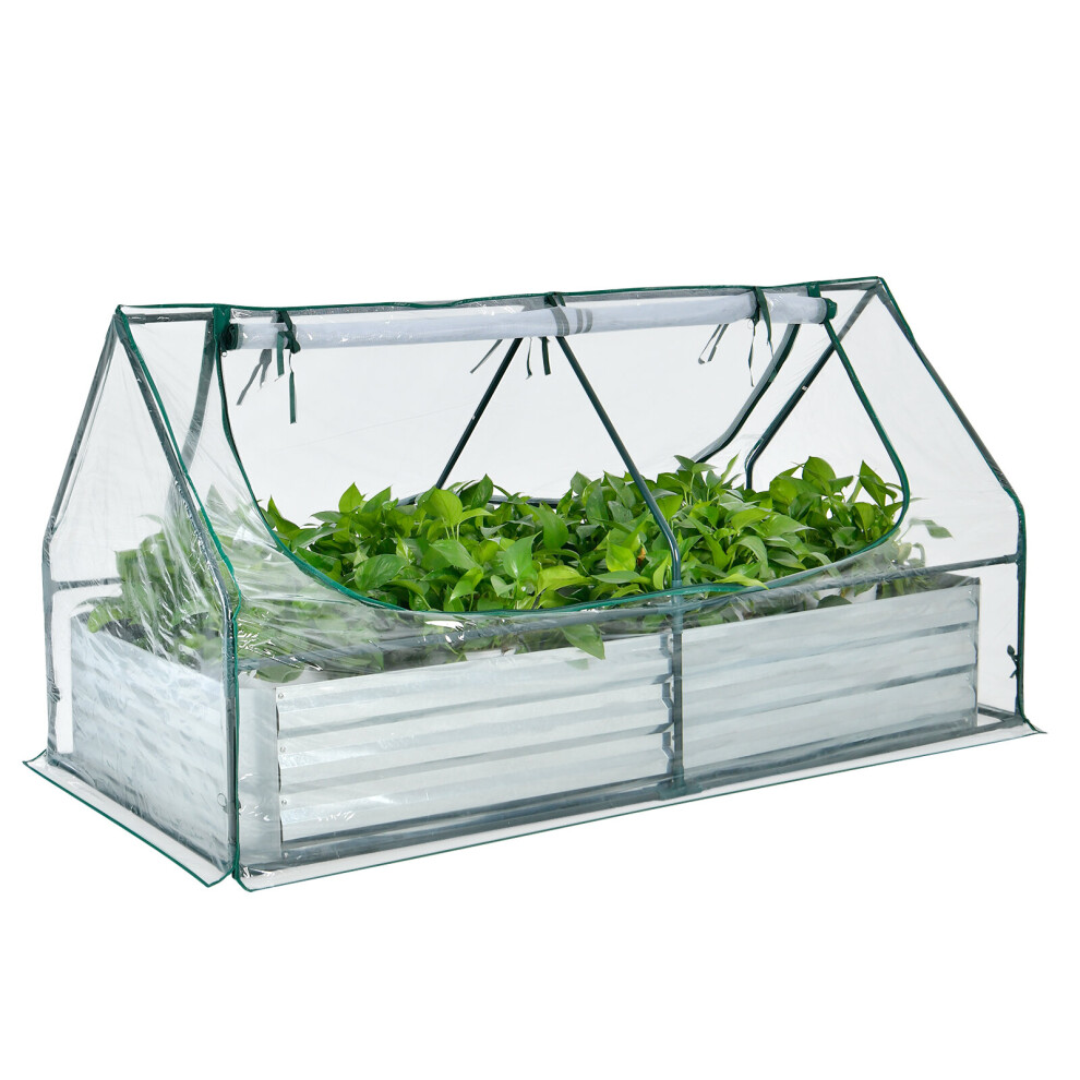 Galvanized Raised Garden Bed with Greenhouse Bottomless Flower Bed