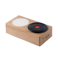 (Wood grain) Bluetooth Speaker Retro Record Player Wireless Night Light Creative Gift