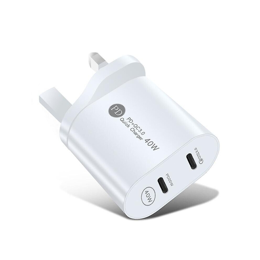 (, Uk Plug) Pd Wall Charger 40W Pd Dual Port Fast Charger Power Adapter For Mobile Phone White