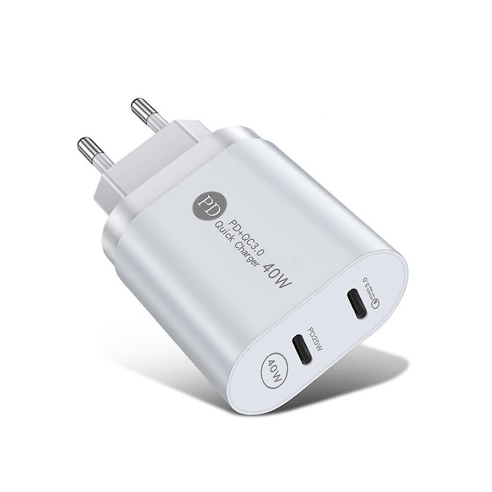 (White, EU Plug) Pd Wall Charger 40w Pd Dual Port Fast Charger Power Adapter For Mobile Phone