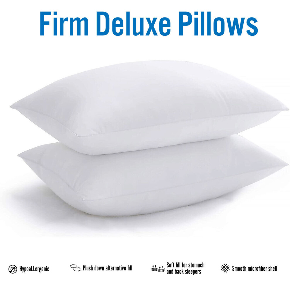 (Firm Deluxe Pillows Pair) Egyptian Cotton Memory Foam Pillows Pack of 2 Pillows Bounce Back Firm Stripe Pillows Pair