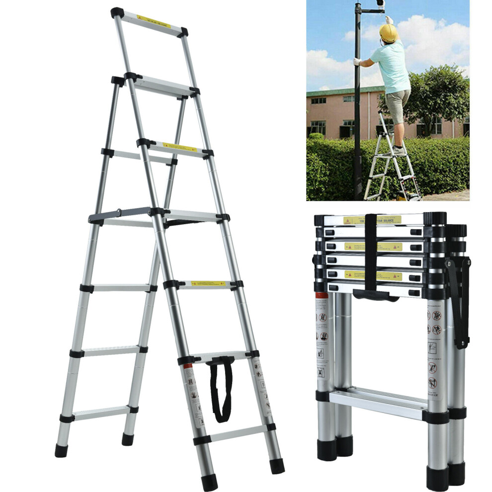 6 Telescopic Step Ladder Aluminium Heavy Duty 150KG/330lb Capacity Portable  Anti-Slip A Frame Stepladder for Home Garden Office