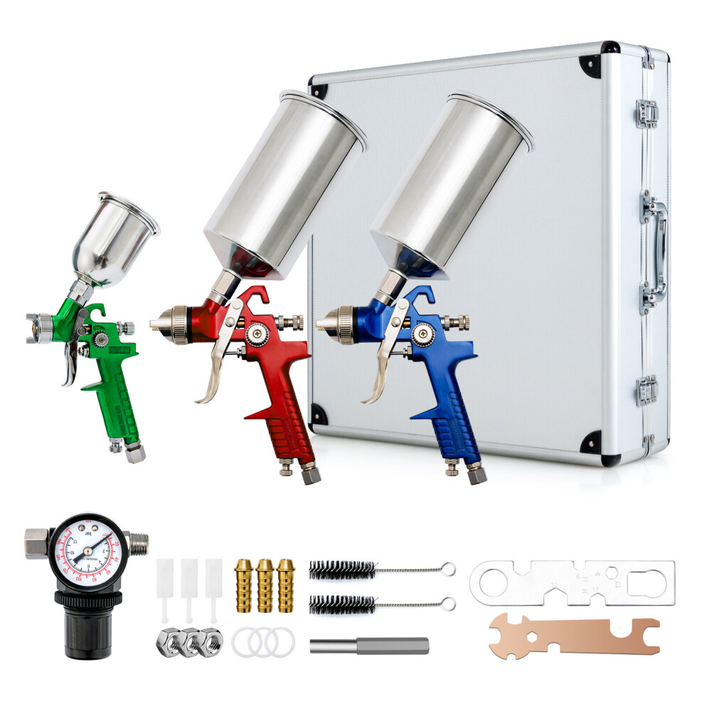 Air Spray Gun Set- 3 Sprayguns Auto Paint Basecoat Clearcoat Primer