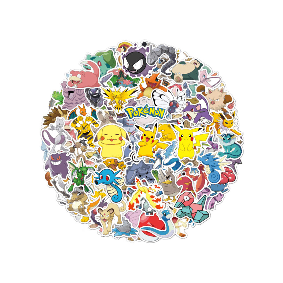 (100Pcs A) DOQAUS Pokemon Sticker Toys Anime Waterproof Can Be Attached To A Tablet Table