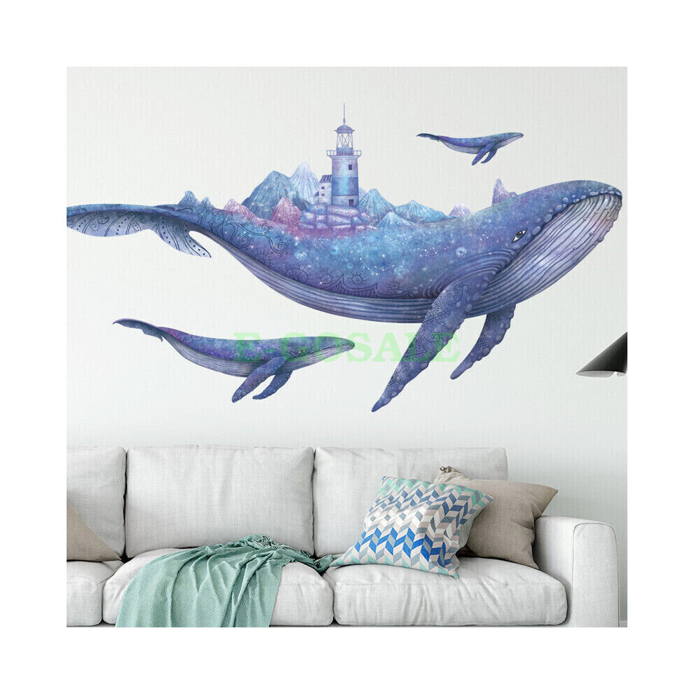 Paktoo Diy Huge Blue Whale Beacon Pvc Vinyl Removable Nursery Mural Decal Wall Sticker