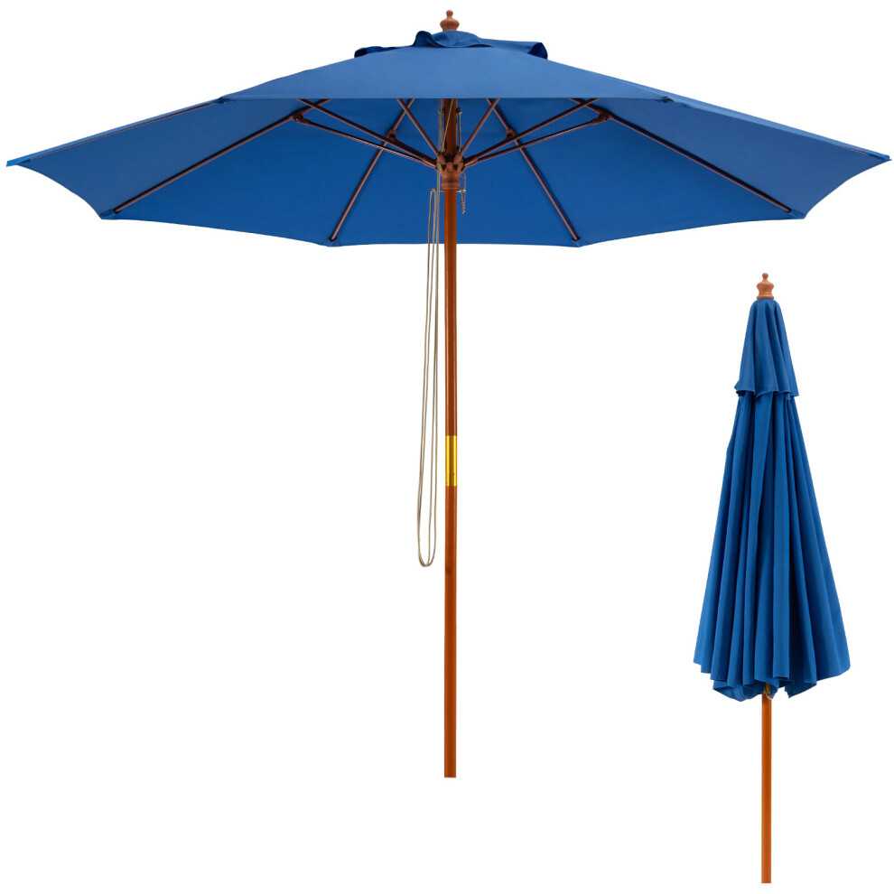 283CM Pulley Lift Round Patio Umbrella Wooden Market Umbrella for Yard