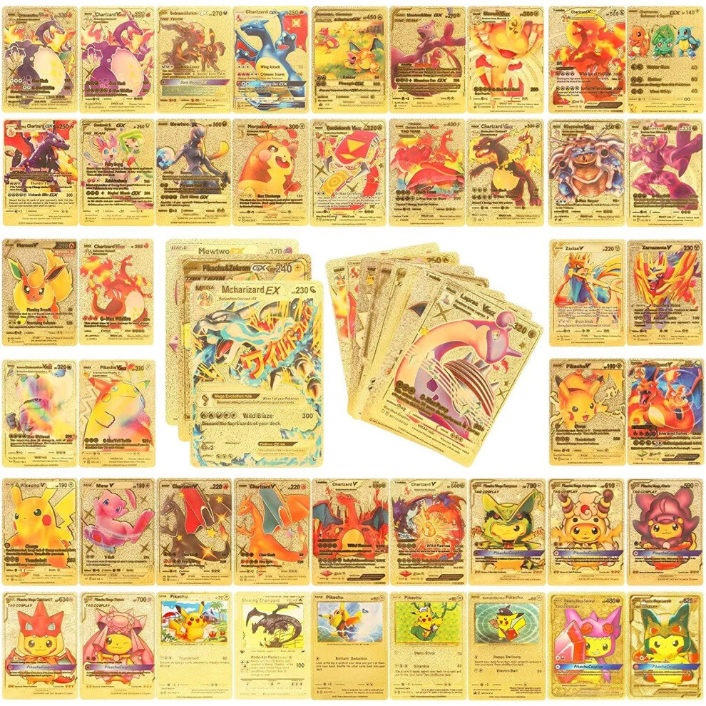 (3 Sets) Pokemon Card Rare Gold Card Vmax GX Foil TCG 55PCS