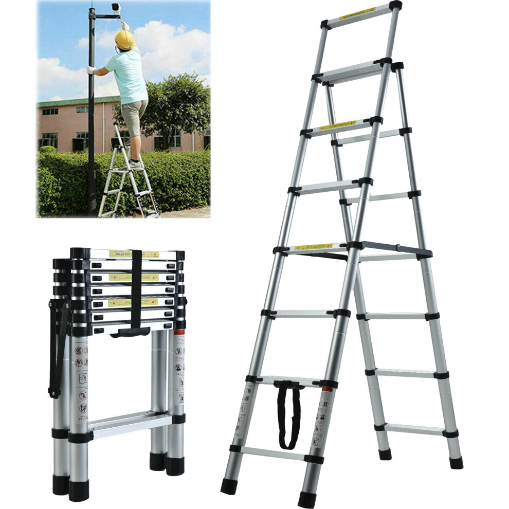 7 Telescopic Step Ladder Aluminium Heavy Duty 150KG/330lb Capacity Portable Anti-Slip A Frame Stepladder for Home Garden Office