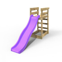 (Purple) Rebo Add-on Wooden Platform with 6FT Slide for Wooden Garden Swing Sets