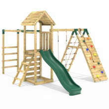 Rebo Children's Wooden Climbing Frame with Swings, Slide, Up and Over Climbing wall and Monkey Bars - Carpathian