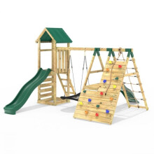 (Crestone Green) Rebo Wooden Climbing Frame with Swings, 6 & 8ft Slides and Climbing Wall