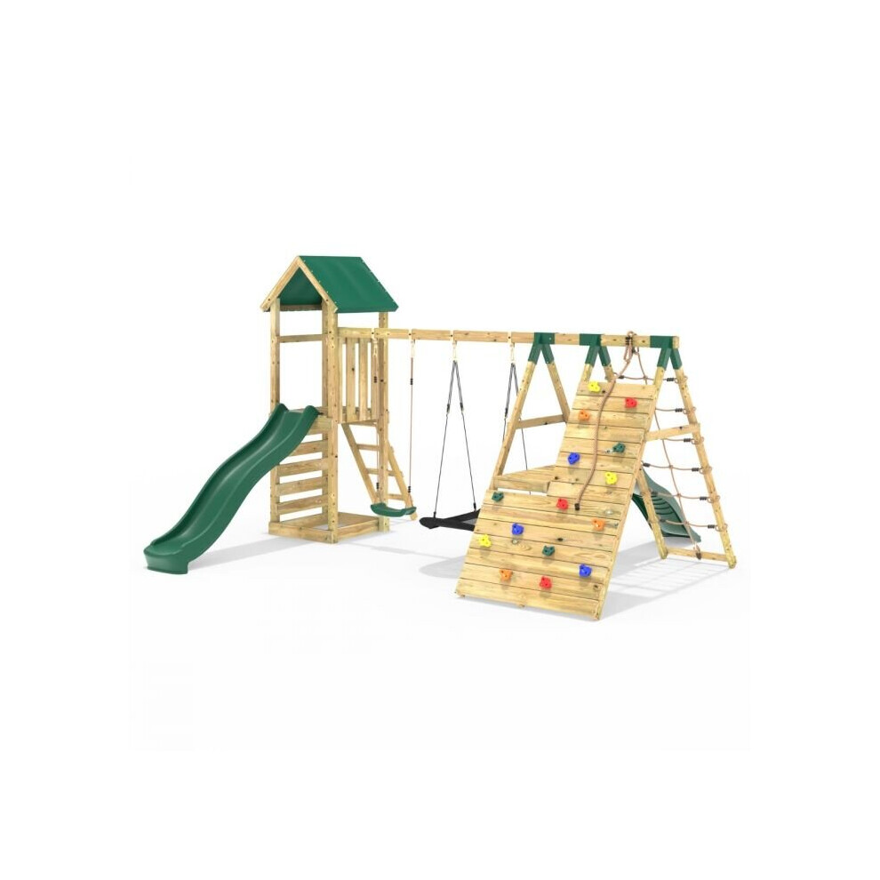 Rebo (San Luis Green) Wooden Climbing Frame With Swings, 6 & 8Ft Slides And Climbing Wall