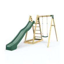 Rebo Wooden Pyramid Activity Frame with Swings and 10ft Kids Water Slide for Kids - Angel