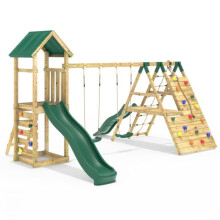 (Hayes Green) Rebo Wooden Climbing Frame with Swings, 6 & 8ft Slides and Climbing Wall