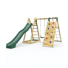 (Angel) Rebo Wooden Pyramid Climbing Frame with Swings and 8.7ft Water Slide