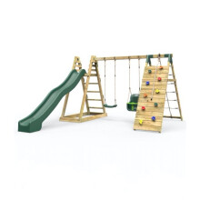 (Cora Linn) Rebo Wooden Pyramid Climbing Frame with Swings and 8.7ft Water Slide