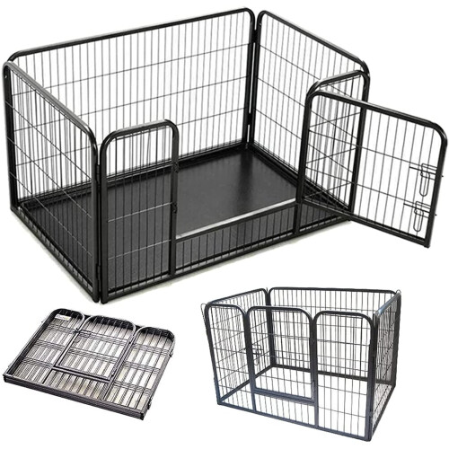 (6 Panel Heavy Duty Dog Cage Foldable Crate S(93X 63x 61cm)) Puppy Dog Play Pen Whelping Dog Crate Cage Fence With Tray
