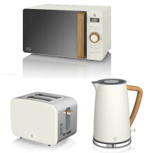 (White) Swan Nordic 1.7 Litre Jug Kettle, 2 Slice Toaster & Microwave LED 800W Freestanding