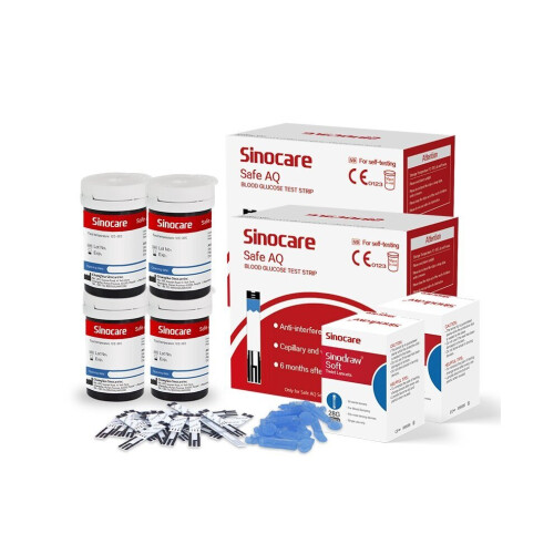 (Sinocare AQ Strips & Lancets x 100Pcs) Sinocare Safe AQ Blood Glucose