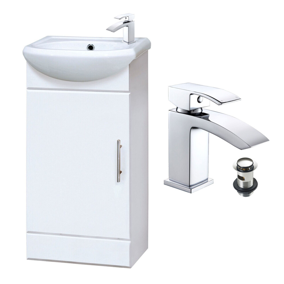 Fnx Bathrooms Gloss 400Mm Vanity Basin Sink Unit & Lucia Tap & Waste White