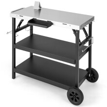 3-Tier Foldable Outdoor Cart BBQ Table Food Prepare Dining Cart Table