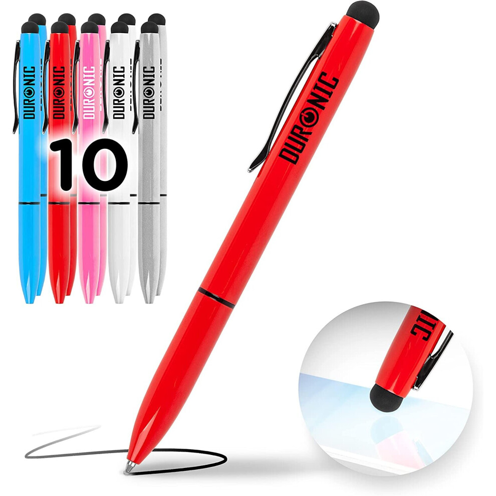 Duronic Stylus Pens IS10M [Multi Colour] [pack of 10] Refillable Ballpoint Pen & Rubber Stylus 2-in-1