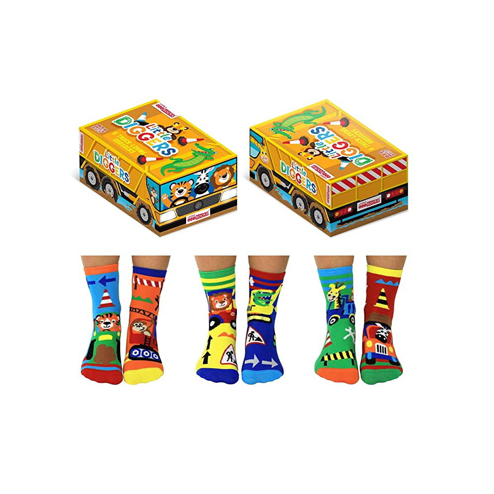 Socks For Kids Box Of 6 Little Diggers United Oddsock Children UK 9-12