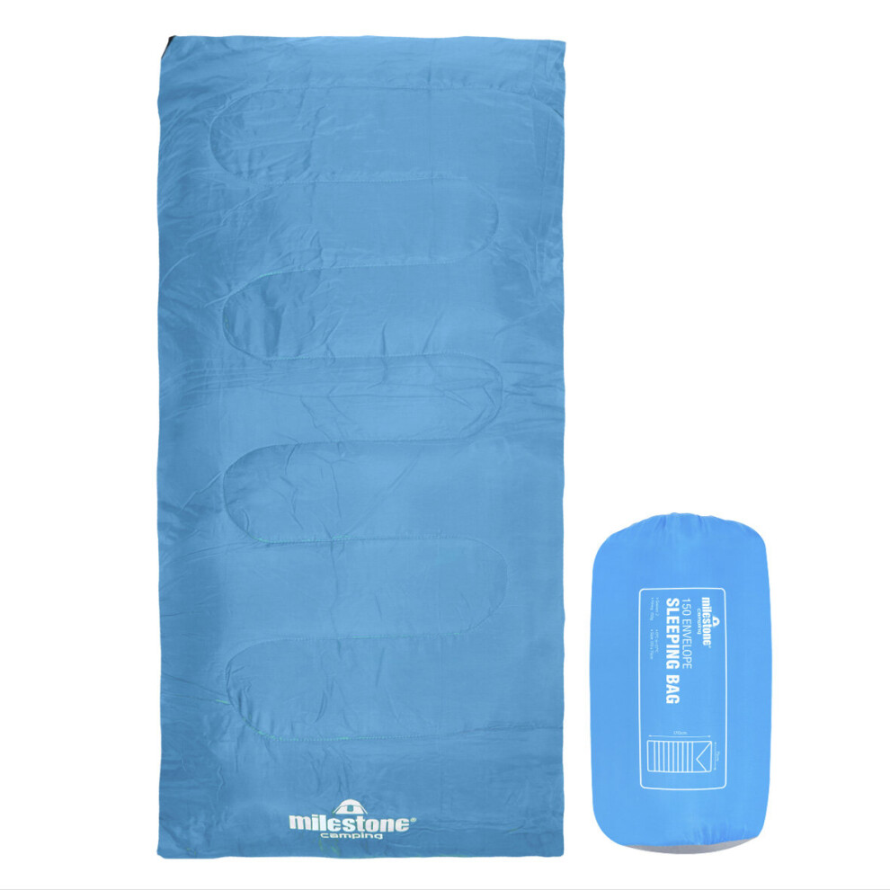 Milestone Camping 26719 Blue Envelope Single Sleeping Bag / 2 Season Insulation With Carry Sack