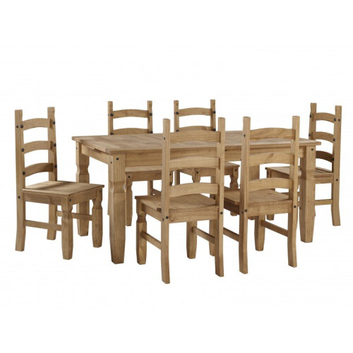 Mercers Furniture Corona Large Extending Dining Table & 6 Chairs Set Solid Wood Mexican Pine Wooden