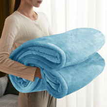 (Light Blue, Double) Thick Warm Soft Blanket Mink Faux Fur Large Throw Sofa Bed Couch Fleece Blankets UK
