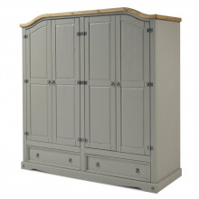 Corona Grey Wax 4 Door 2 Drawer Wardrobe Solid Wood Pine Wooden
