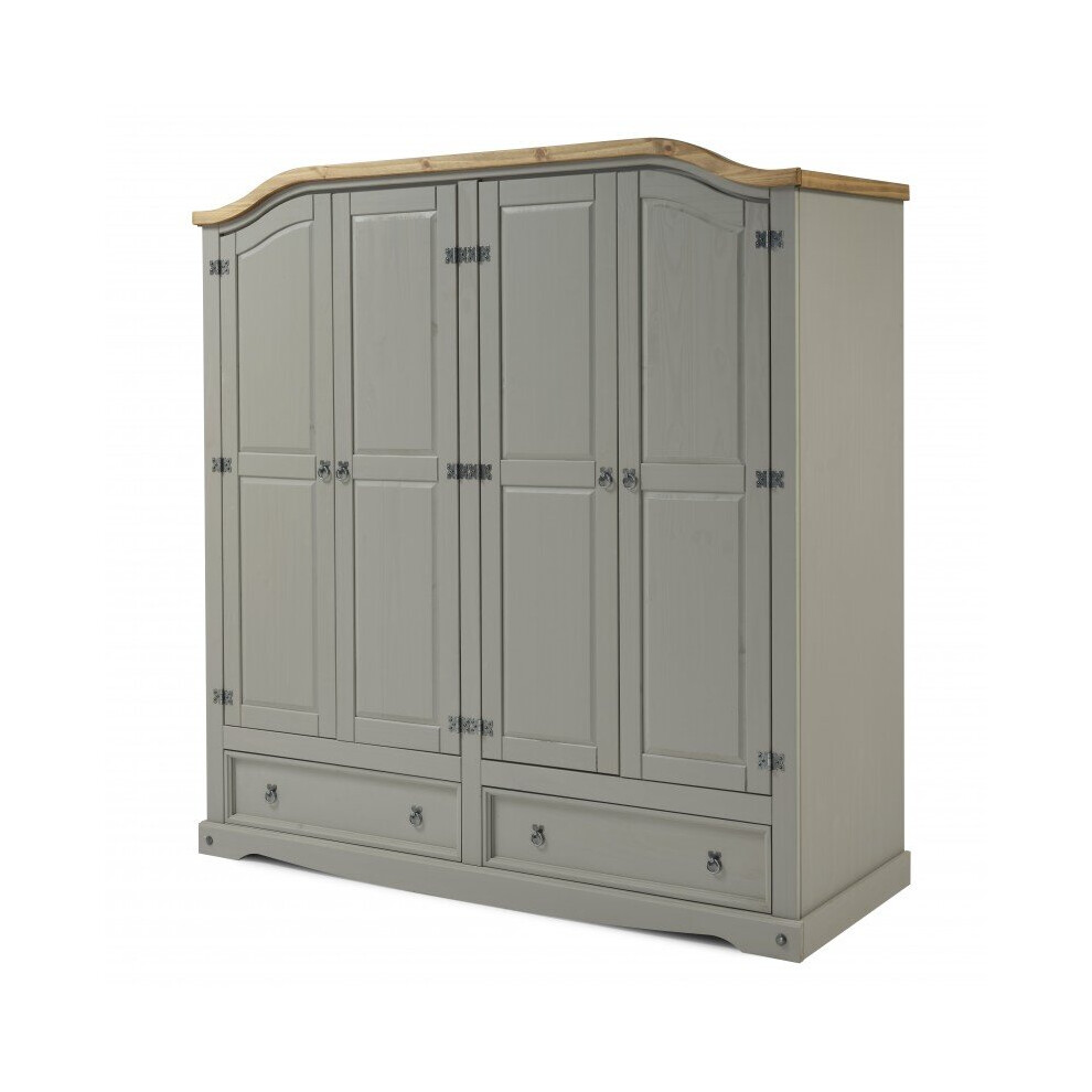 Mercers Furniture Corona Grey Wax 4 Door 2 Drawer Wardrobe Solid Wood Pine Wooden