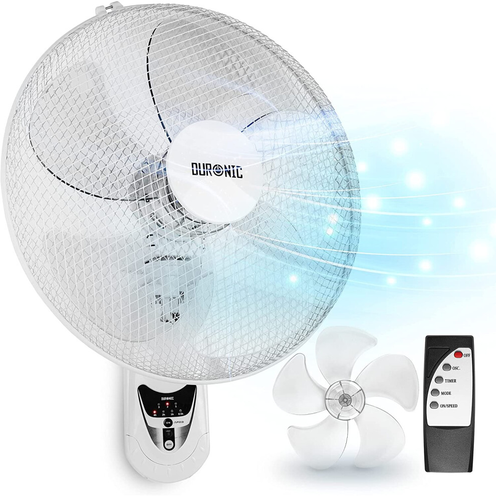 Duronic Wall Fan FN55 WE Wall Mounted Fan with Remote Control, 16 Inch Fan, 3 Speeds, Timer, White Fan with 5 Blades for Ultimate Air Cooling