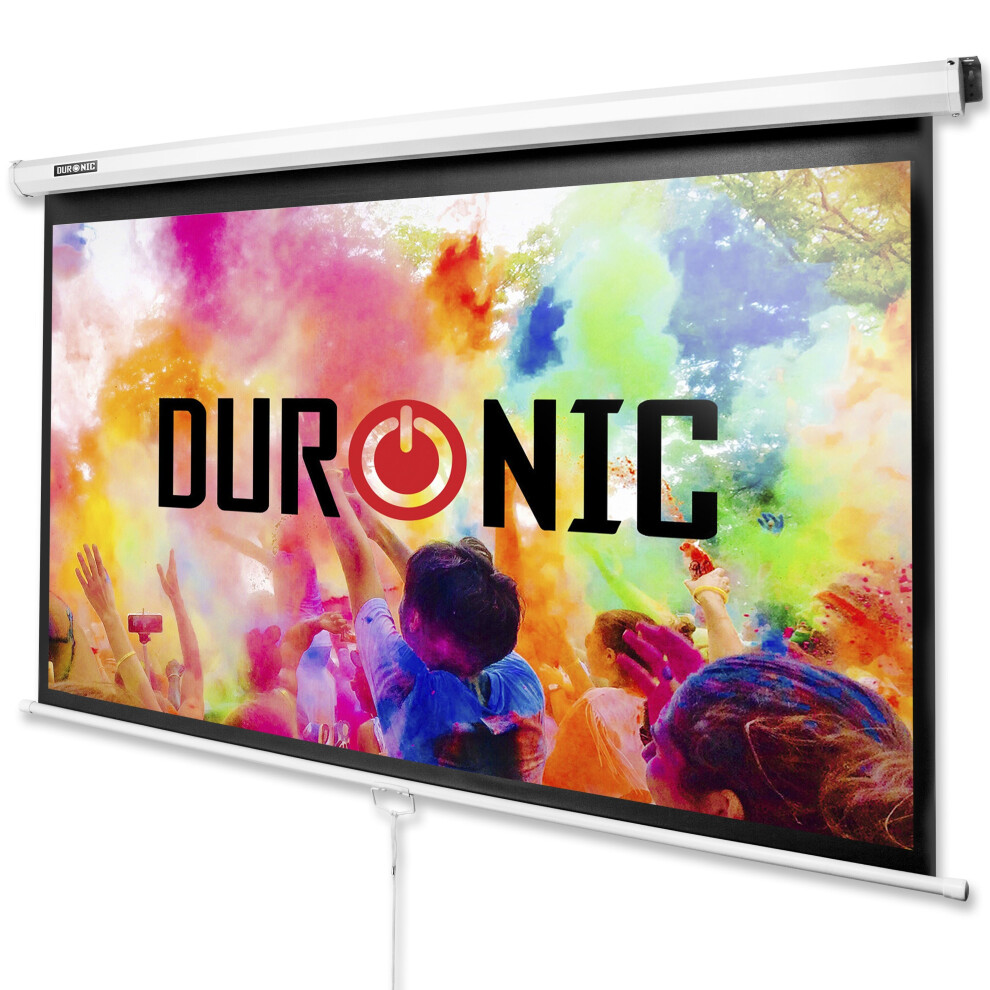 Duronic Projector Screen 70 Inch Pull Down HD MPS70 /169 for Home Cinema School Office 16:9 Ratio Matt White Projection Wall Mountable White