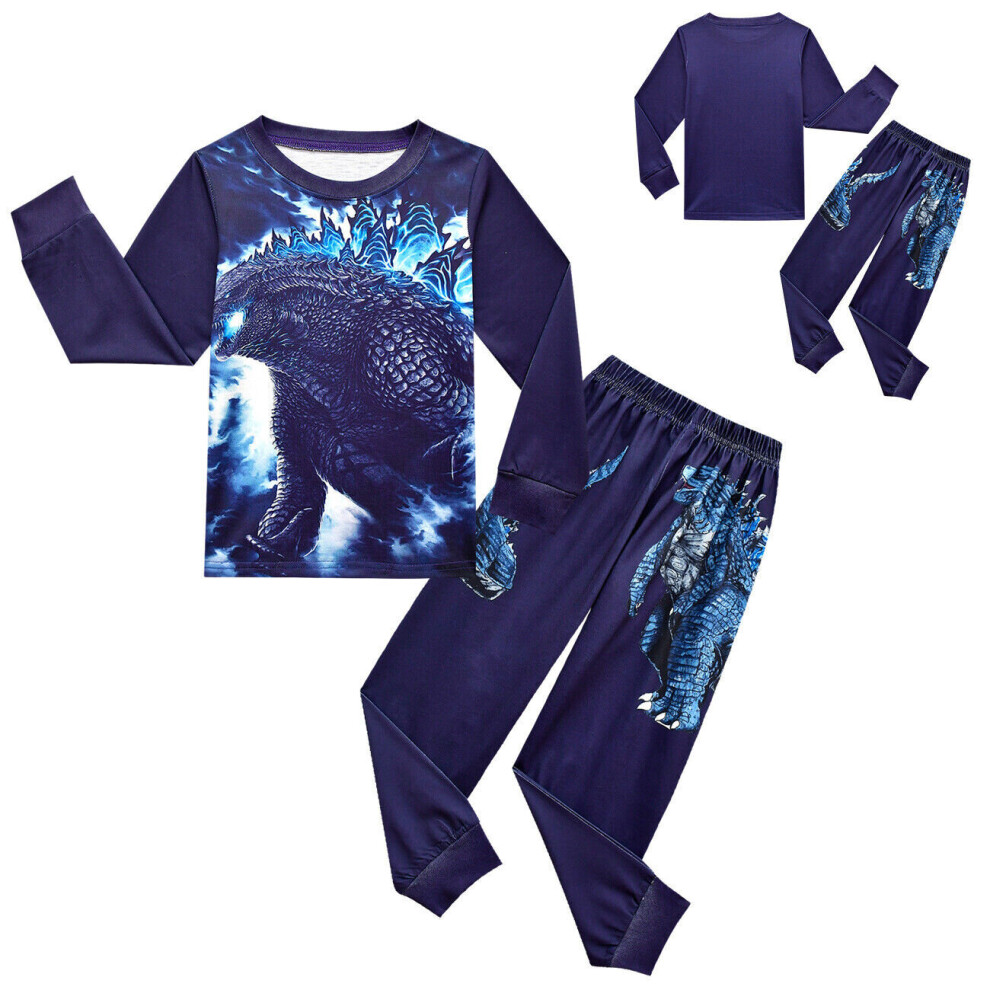 (140/7-8 Years) Kids Boys Godzilla Long Sleeve Pants Pyjamas Sets