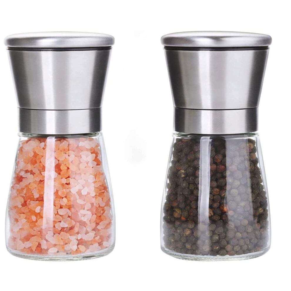 ADEPTNA Glass Salt and Pepper Grinder Mill Set Stainless Steel Design