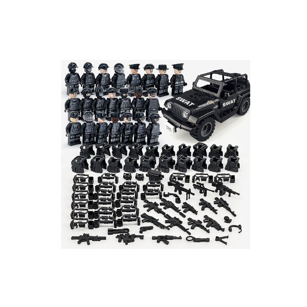 23PCS Military Soldiers Black SWAT Jeeps Minifigures Toys Fit Lego