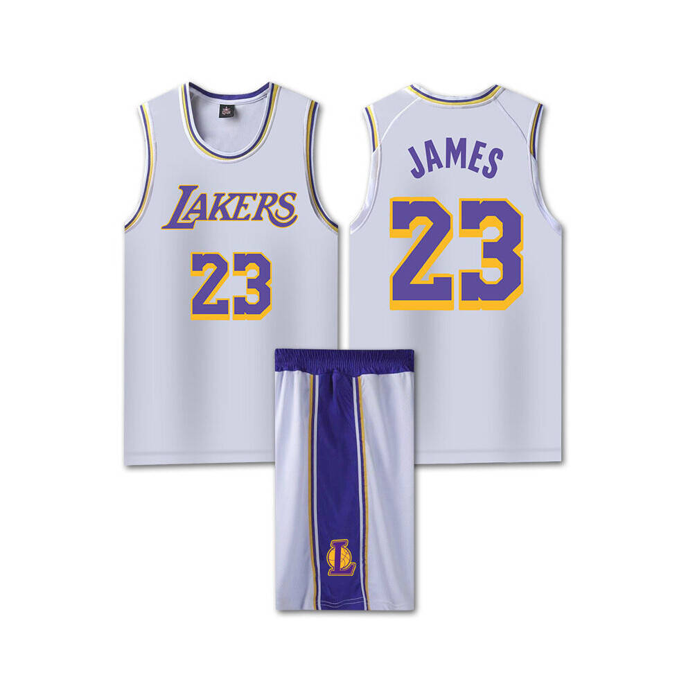 (White, 2XL) James jersey No. 23 Lakers children's basketball uniform set
