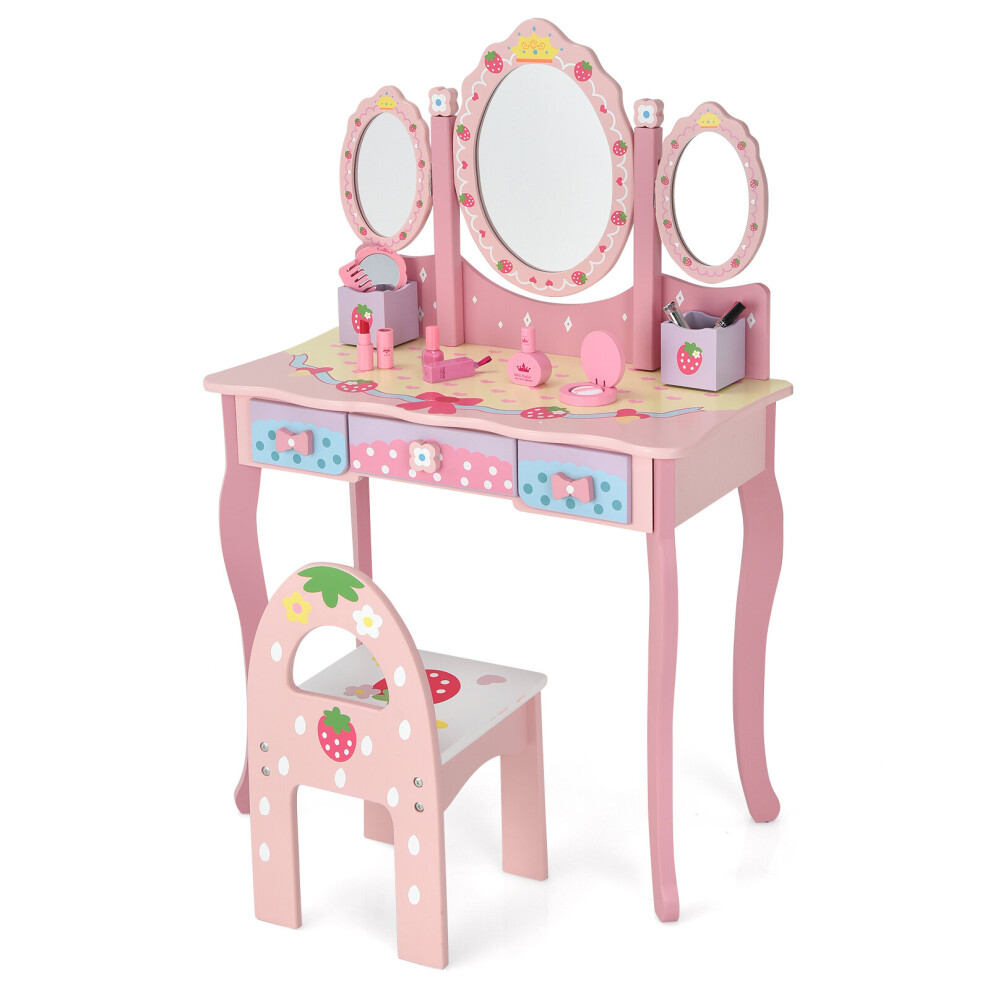 Kids Vanity Set Children Pretend Vanity Table Makeup Dressing Table