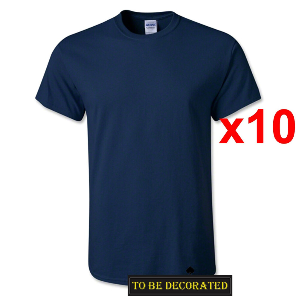 (2XL) 10 Packs Gildan T-SHIRT Basic Tee S - 5XL Small Big Men Heavy Cotton (Navy Blue)