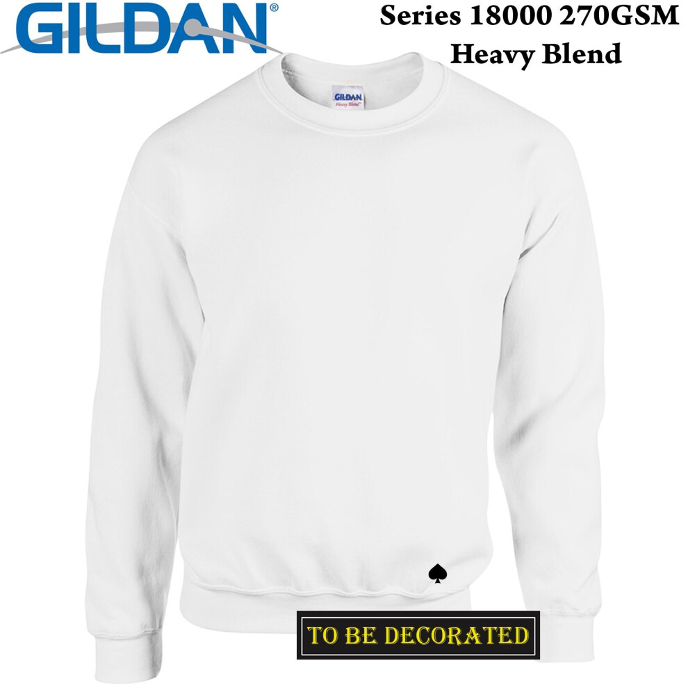 (L) Gildan White Heavy Blend Sweat Sweater Jumper Sweatshirt Mens S - XXL