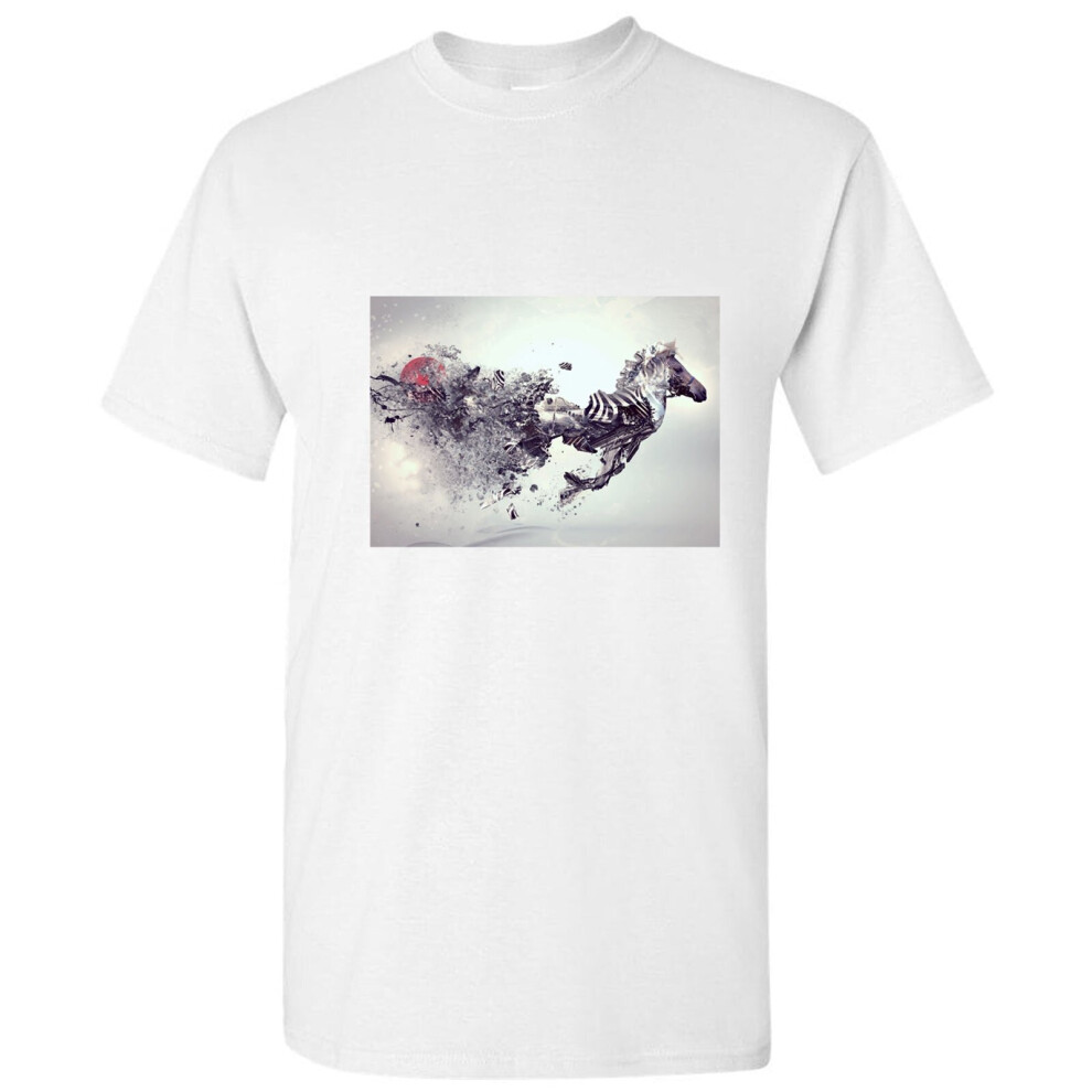 (3XL) Sprinting Zebra Painting Art Print Printed White Men T Shirt Tee Top