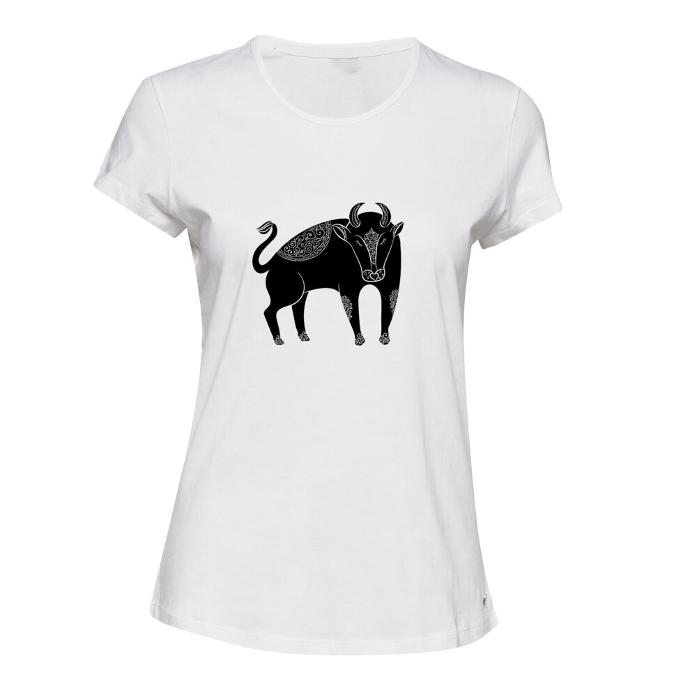 (White, L) Taurus Bull Zodiac Horoscope Astrological Sign Ladies Women T Shirt Tee Top