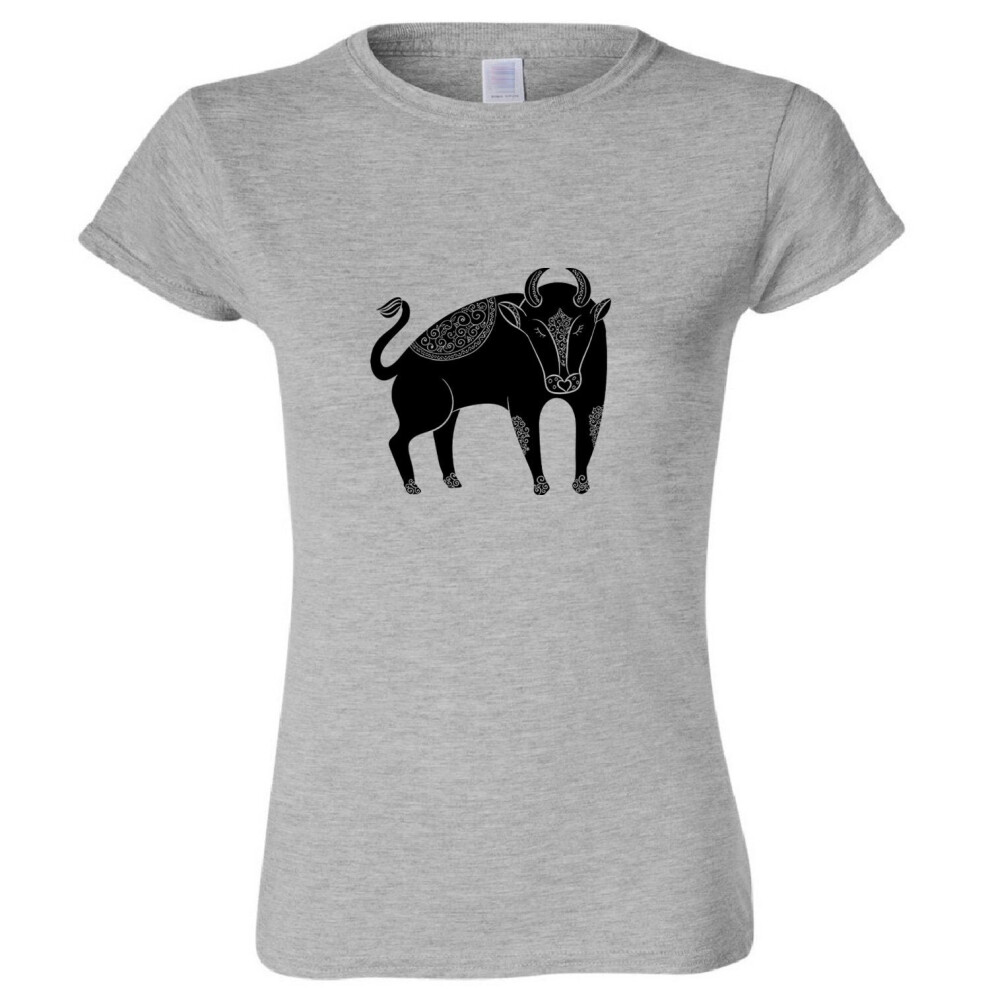 (Sport Grey, L) Taurus Bull Zodiac Horoscope Astrological Sign Ladies Women T Shirt Tee Top