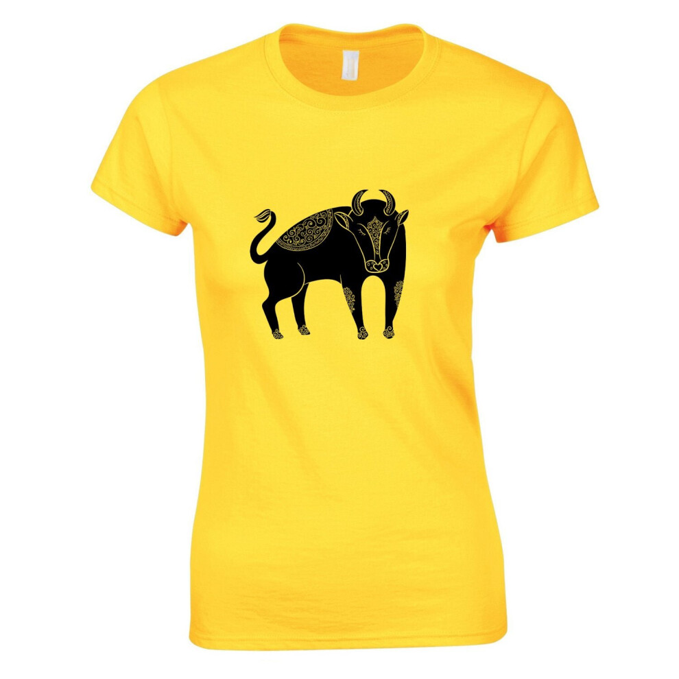 (Yellow, L) Taurus Bull Zodiac Horoscope Astrological Sign Ladies Women T Shirt Tee Top