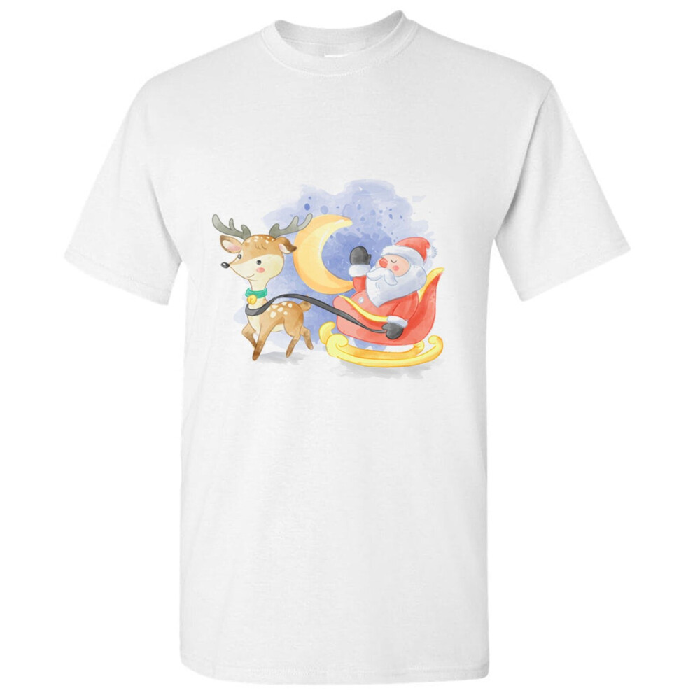 Gildan (5Xl) Santa Claus Reindeer Sleigh Christmas Cartoon Art Men T Shirt Tee Top White